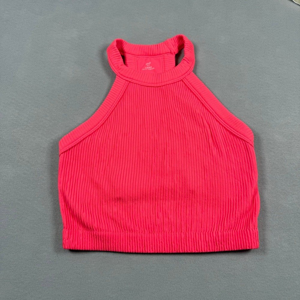 Aerie Womens S Tank Top Pink Ribbed High Neck Racerback Crop Active Athleisure